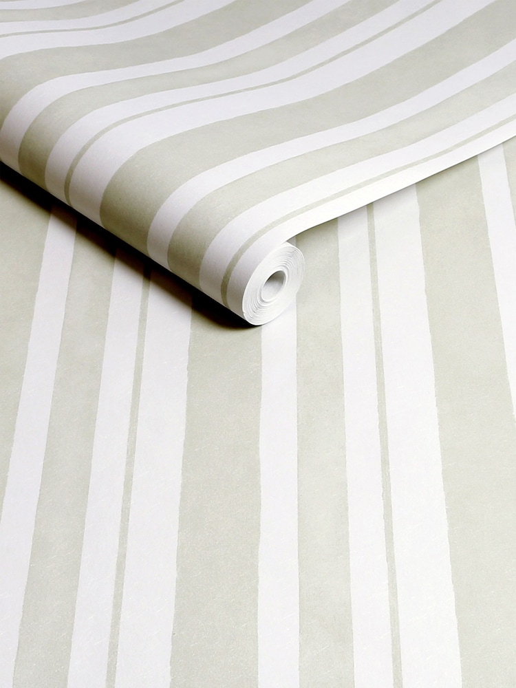 Shabby Chic by Rachel Ashwell® Green Watercolour Stripe 10M Wallpaper - Image 1 of 3