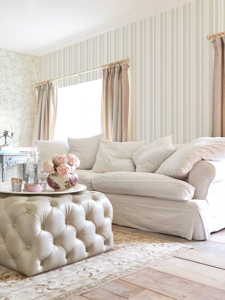 Shabby Chic by Rachel Ashwell® Green Watercolour Stripe 10M Wallpaper - Image 2 of 3