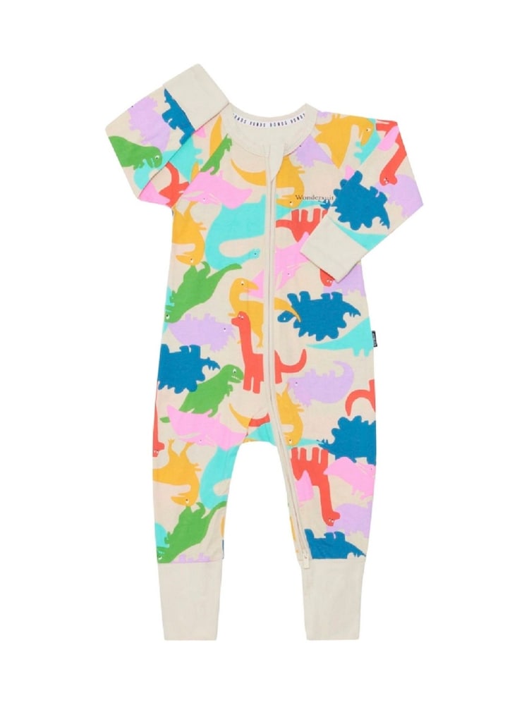 Bonds Oversized Natural Multicolour Dinosaur Print Zip Wondersuit Sleepsuit - Image 1 of 2