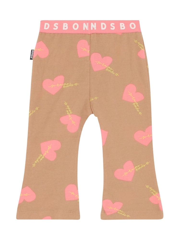 Bonds Pink Neutral Heart Print Roomie Flare Leggings - Image 1 of 2