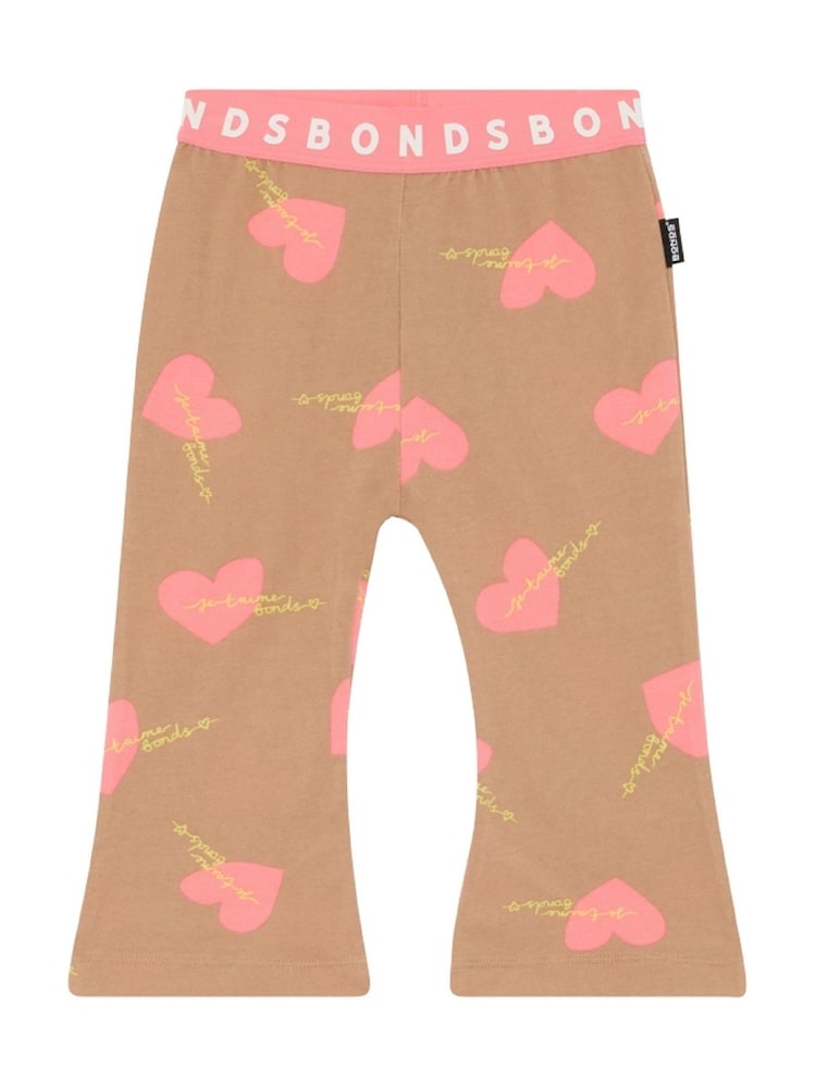 Bonds Pink Neutral Heart Print Roomie Flare Leggings - Image 2 of 2