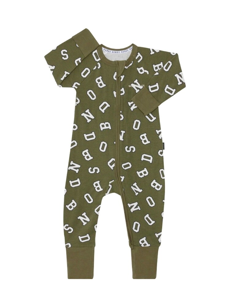 Bonds Green Varsity Letter Print Zip Wondersuit Sleepsuit - Image 1 of 2