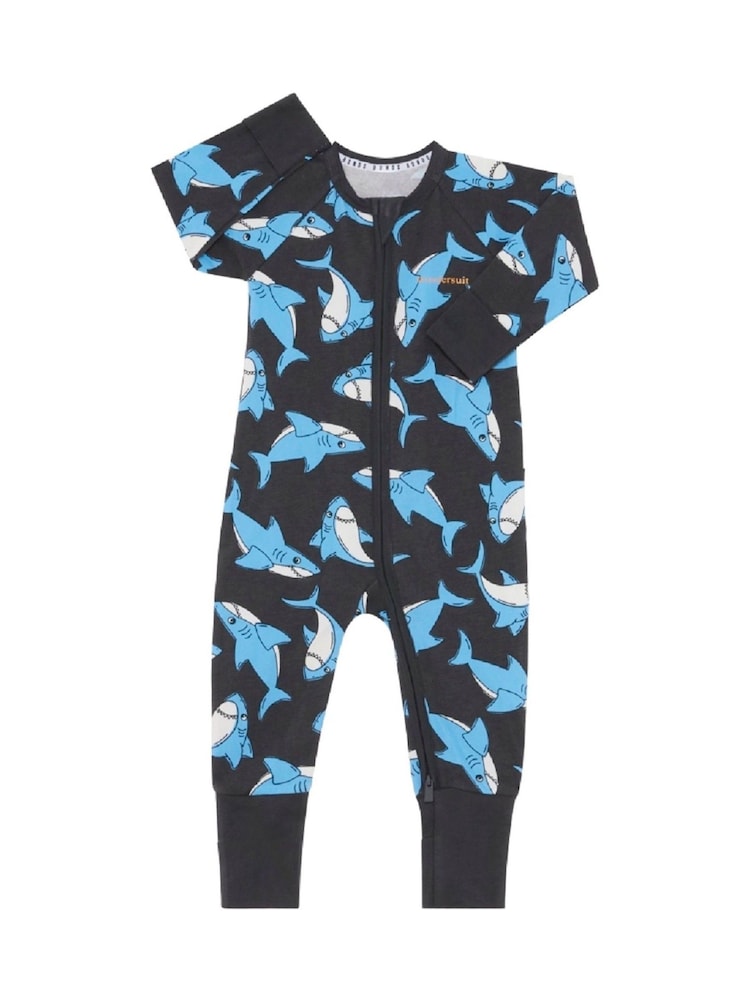 Bonds Blue Shark Print Zip Romper Wondersuit Sleepsuit - Image 1 of 2