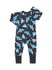 Bonds Blue Shark Print Zip Romper Wondersuit Sleepsuit - Image 2 of 2