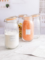 Kilner Clear 2L Clip Top Round Jars And Pantry Labels Set of 3 - Image 1 of 2
