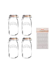 Kilner Clear 2L Clip Top Round Jars And Pantry Labels Set of 3 - Image 2 of 2
