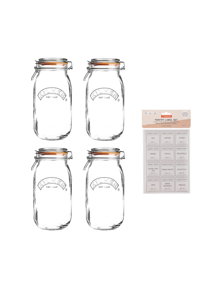 Kilner Clear 2L Clip Top Round Jars And Pantry Labels Set of 3 - Image 2 of 2