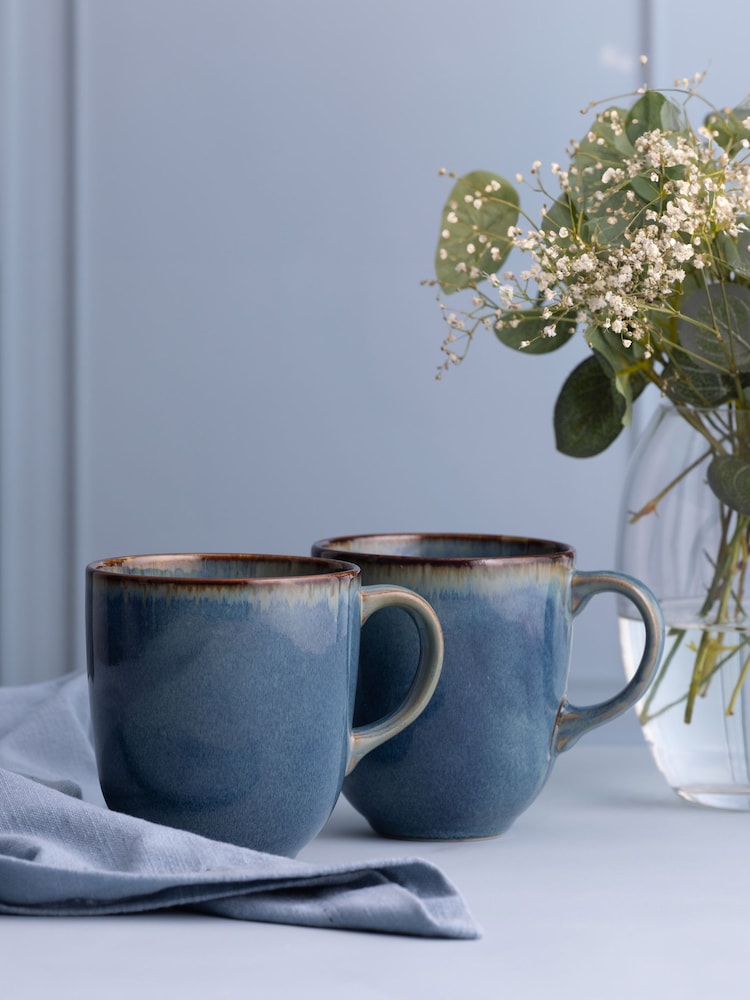 Mason Cash Blue Set of 4 Reactive Mugs - Image 2 of 2