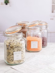 Kilner Clear 1.5L Square Clip Top Jars And Pantry Labels Set of 4 - Image 1 of 2