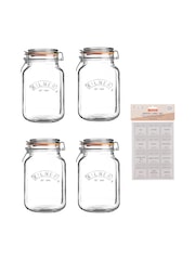Kilner Clear 1.5L Square Clip Top Jars And Pantry Labels Set of 4 - Image 2 of 2