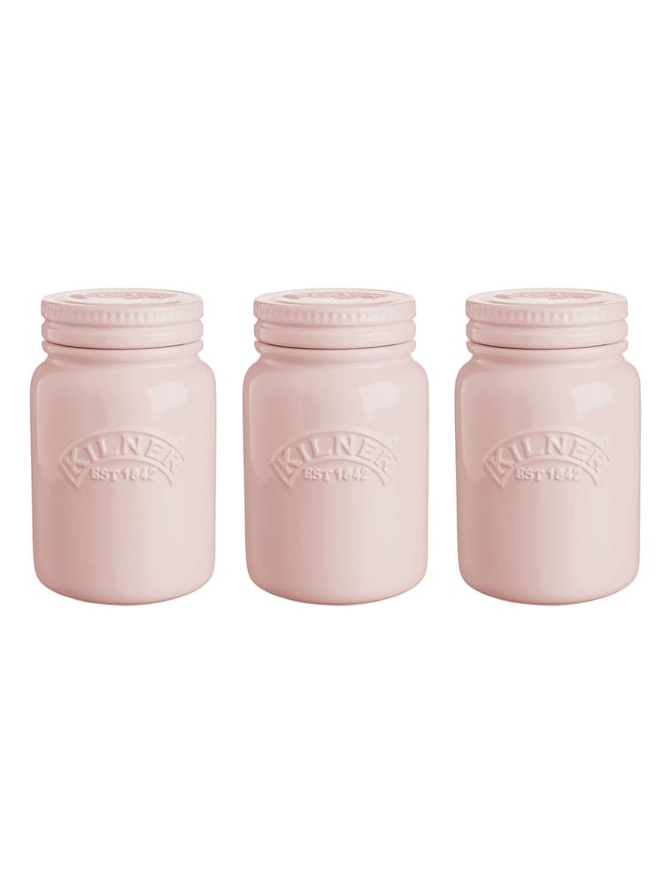 Kilner Dusty Pink Dusky Pink Storage Jars Set Of 3 - Image 2 of 2