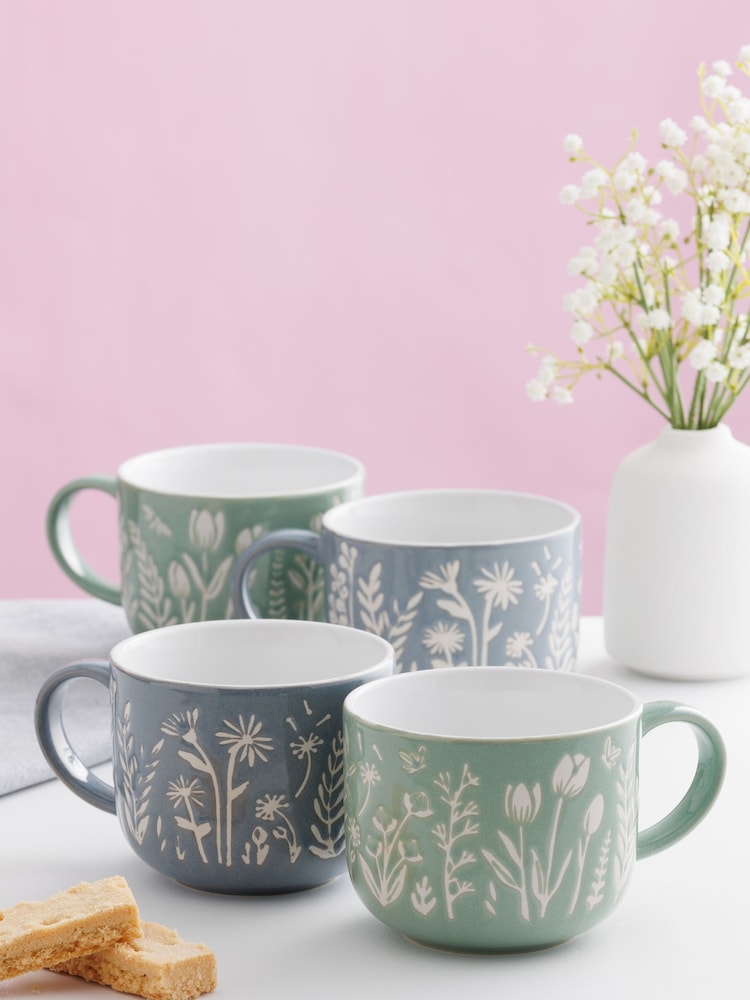 Mason Cash Blue/Green Set of 4 Mugs - Image 2 of 3 Mason Cash Blue/Green Set of 4 Mugs - Image 2 of 3
