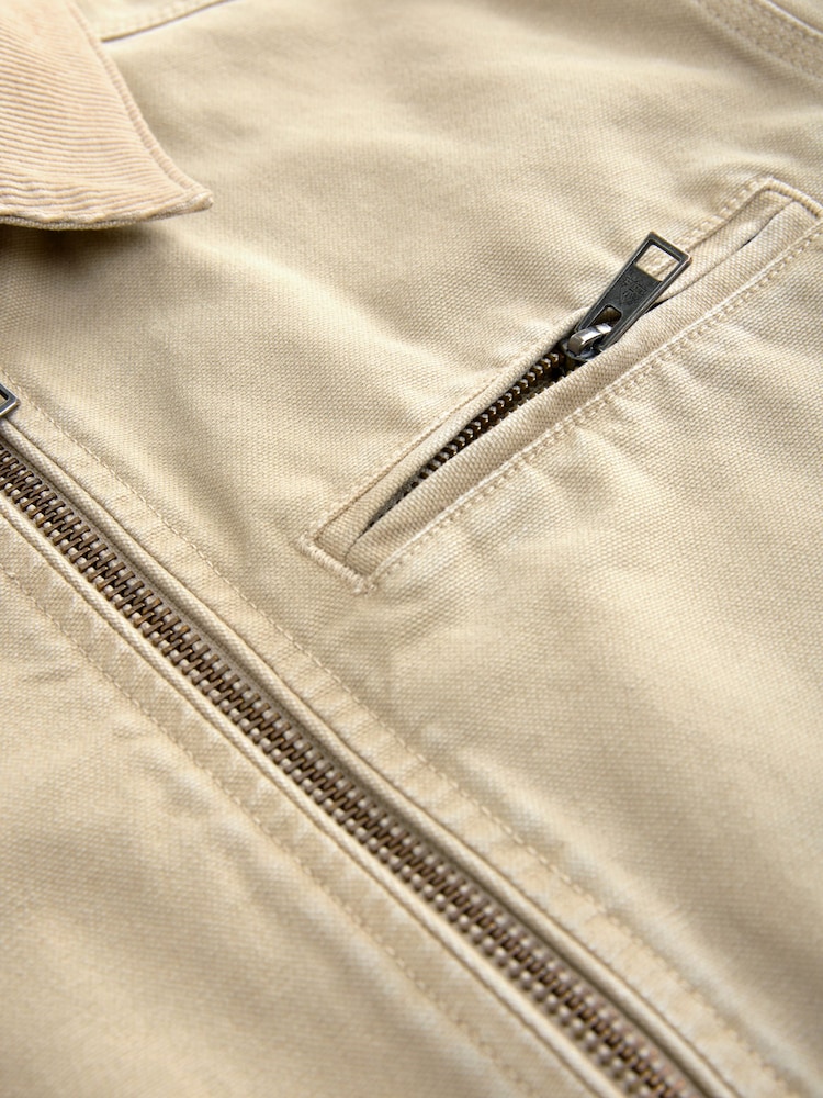 Stone Canvas Worker Jacket with Corduroy Collar - Image 10 of 11