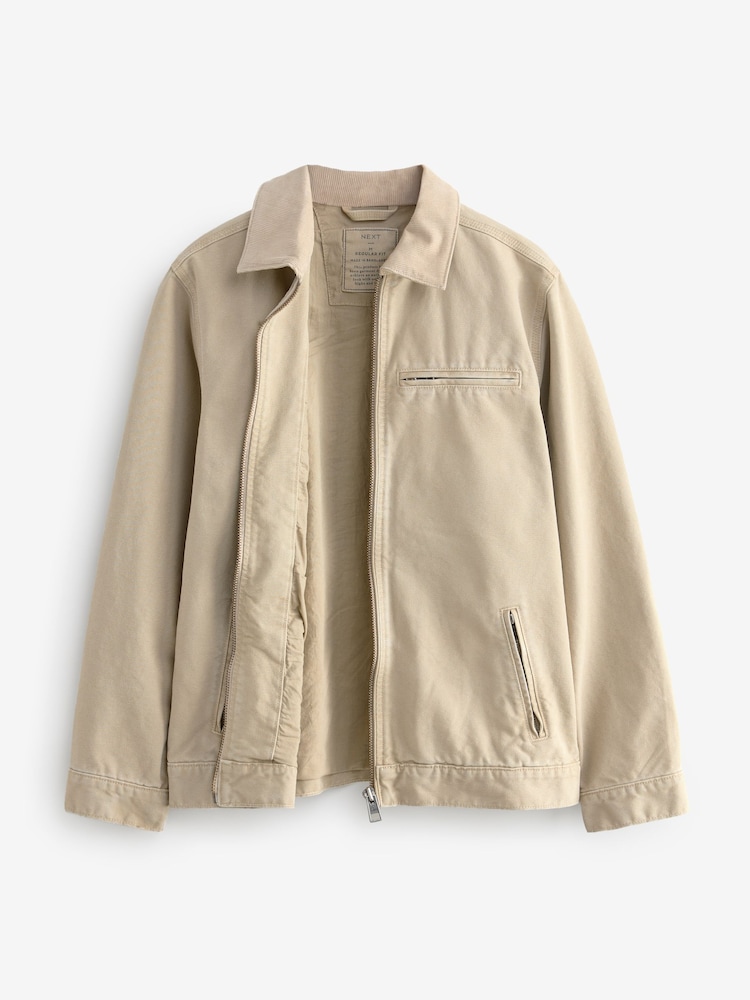 Stone Canvas Worker Jacket with Corduroy Collar - Image 8 of 11