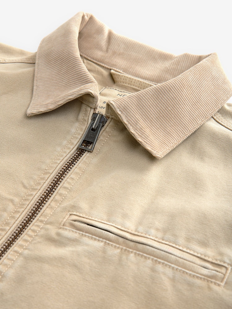 Stone Canvas Worker Jacket with Corduroy Collar - Image 9 of 11
