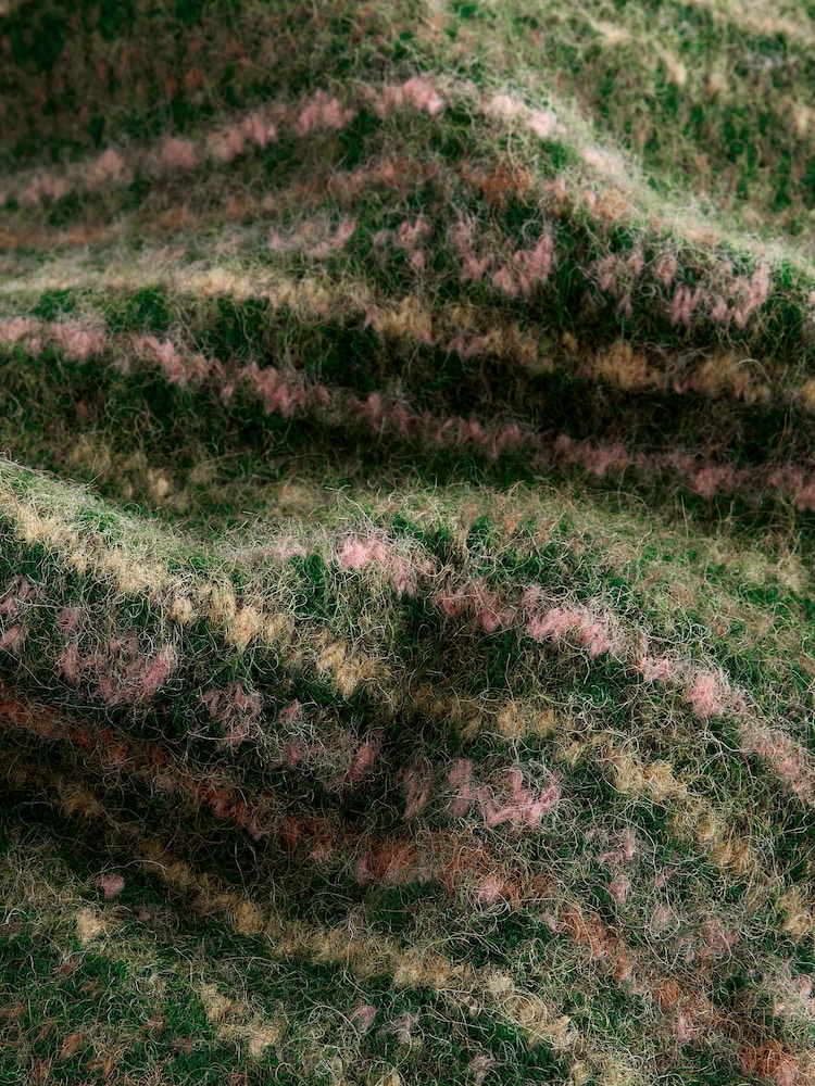 Green Fairisle Pattern Stripe Knitted Scarf with Wool - Image 5 of 5