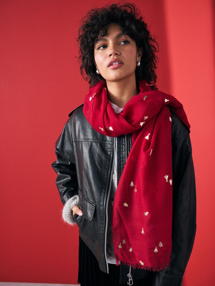 Red Christmas Tree Lightweight Scarf - Image 1 of 9