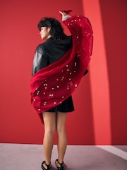 Red Christmas Tree Lightweight Scarf - Image 3 of 9