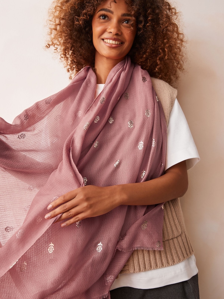 Dusky Pink Foil Lightweight Scarf - Image 2 of 6 Dusky Pink Foil Lightweight Scarf - Image 2 of 6
