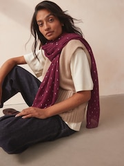Foil Plissé Burgundy Red Lightweight Scarf - Image 1 of 5