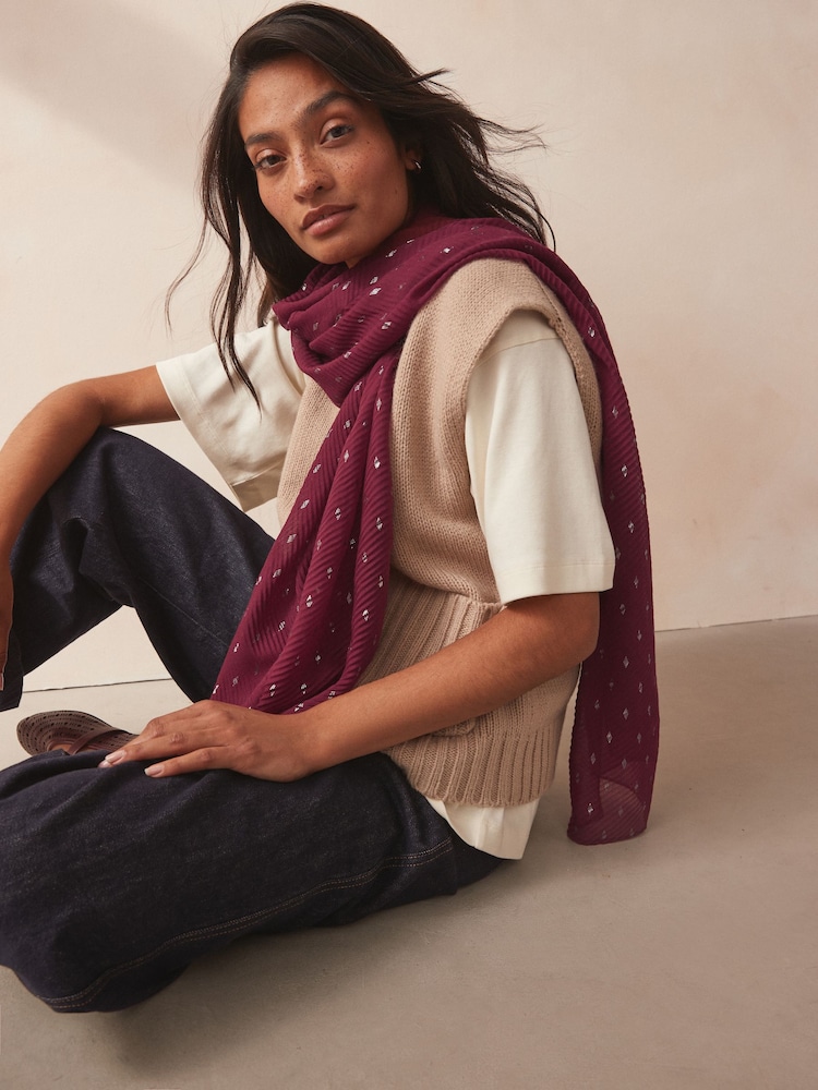 Foil Plissé Burgundy Red Lightweight Scarf - Image 1 of 5 Foil Plissé Burgundy Red Lightweight Scarf - Image 1 of 5