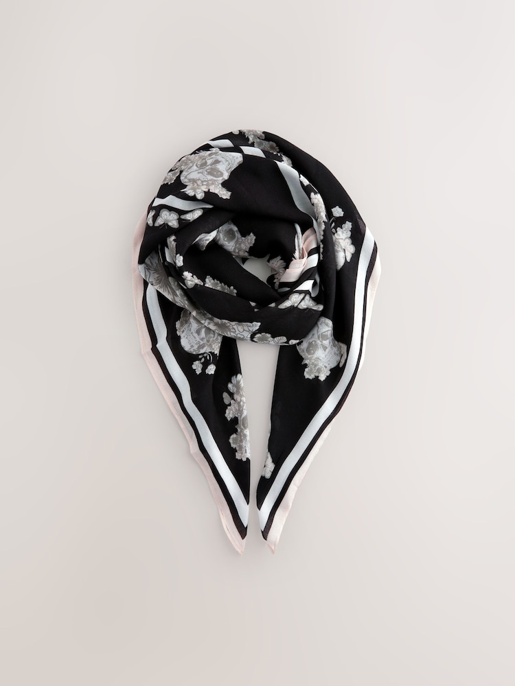 Mono Floral Skull Square Lightweight Scarf - Image 1 of 3