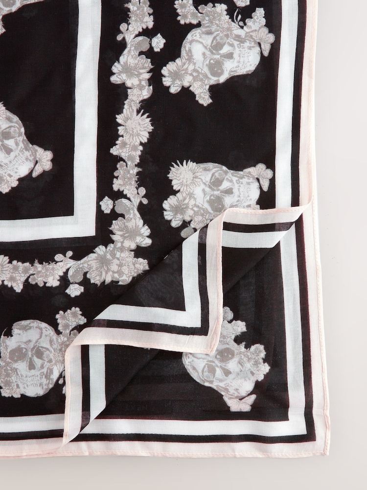 Mono Floral Skull Square Lightweight Scarf - Image 2 of 3
