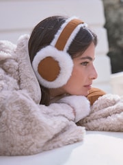 Tan Brown Shearling Leather Earmuffs - Image 4 of 9