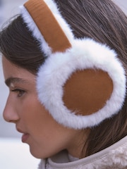 Tan Brown Shearling Leather Earmuffs - Image 5 of 9