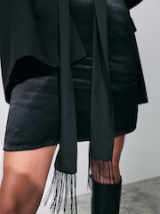 Black Satin Skinny Scarf With Fringing - Image 5 of 5