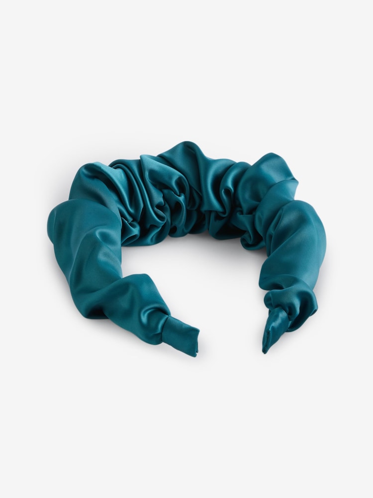 Green Satin Ruched Headband - Image 2 of 3 Green Satin Ruched Headband - Image 2 of 3