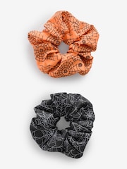 Orange/Black Spider Web Halloween Scrunchie 2 Pack - Image 4 of 6