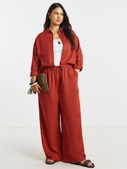 Simply Be Orange Crinkle Wide Leg Trousers - Image 1 of 4