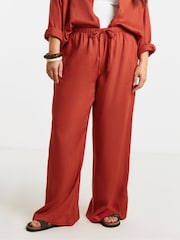 Simply Be Orange Crinkle Wide Leg Trousers - Image 3 of 4