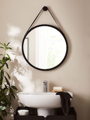 Black Bronx Hanging Round Wall Mirror - Image 1 of 6