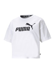 Puma White Womens Essentials Logo Cropped 100% Cotton T-Shirt - Image 4 of 5