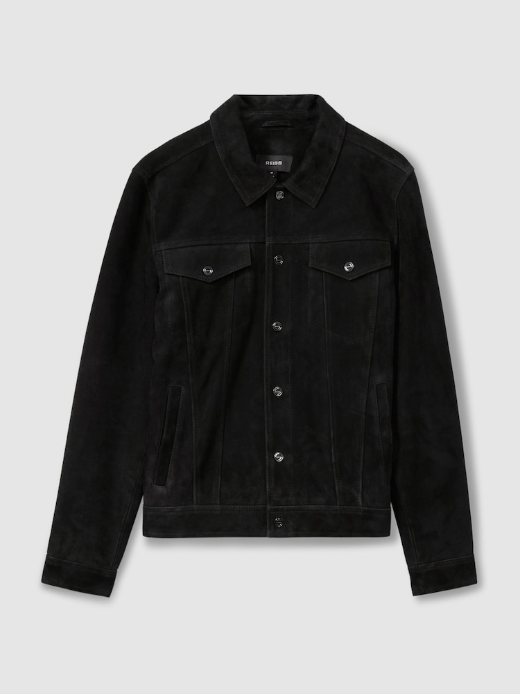 Reiss Black Eden Suede Trucker Jacket - Image 2 of 6