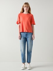 LK Bennett Pink Gene Frill Cotton/Linen Mix T-Shirt - Image 1 of 4
