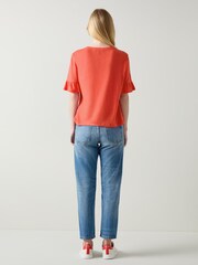 LK Bennett Pink Gene Frill Cotton/Linen Mix T-Shirt - Image 2 of 4