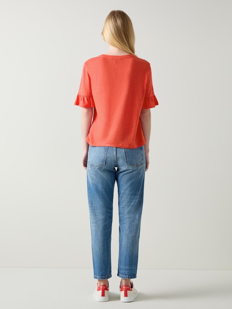 LK Bennett Pink Gene Frill Cotton/Linen Mix T-Shirt - Image 2 of 4