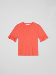 LK Bennett Pink Gene Frill Cotton/Linen Mix T-Shirt - Image 4 of 4
