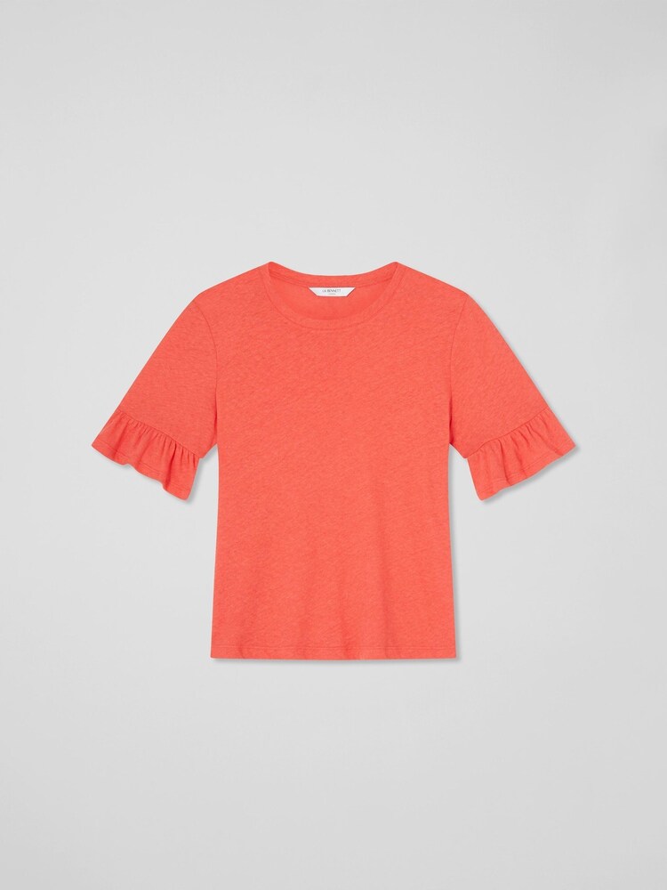 LK Bennett Pink Gene Frill Cotton/Linen Mix T-Shirt - Image 4 of 4