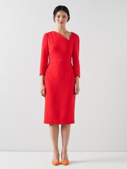 LK Bennett Bright Red Alexis Wool Crepe Shift Dress - Image 1 of 3