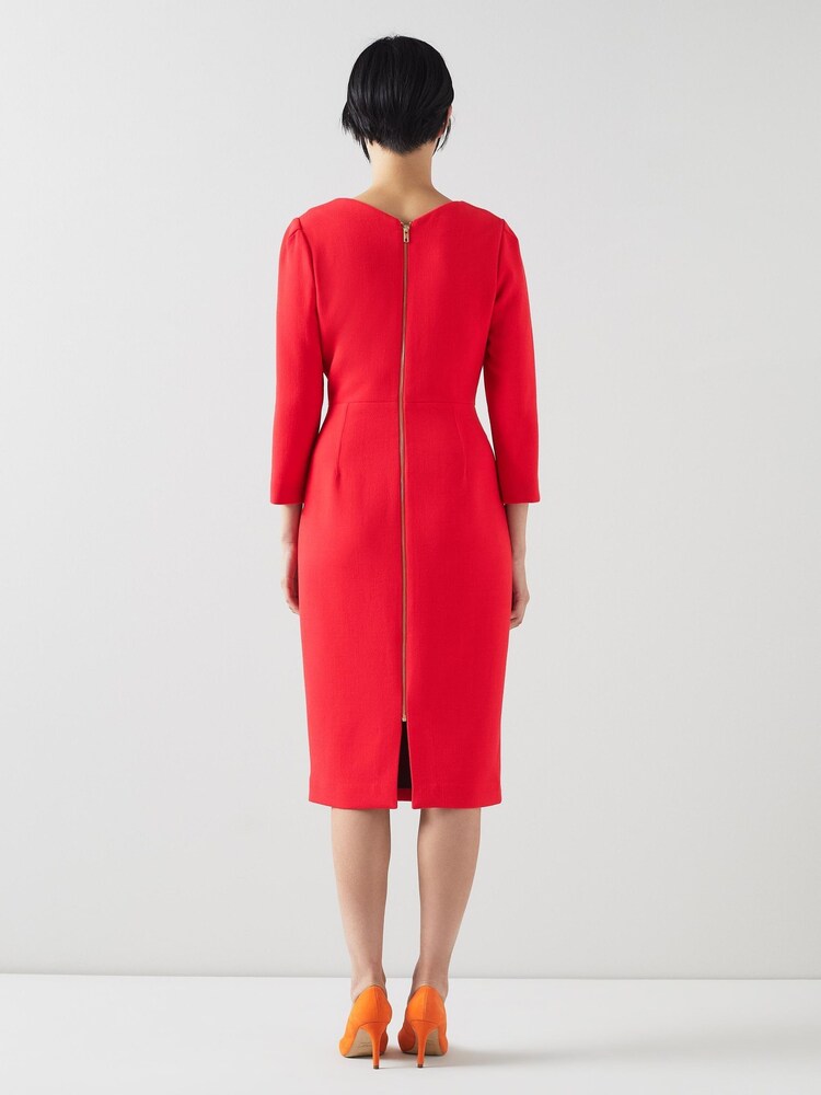 LK Bennett Bright Red Alexis Wool Crepe Shift Dress - Image 2 of 3
