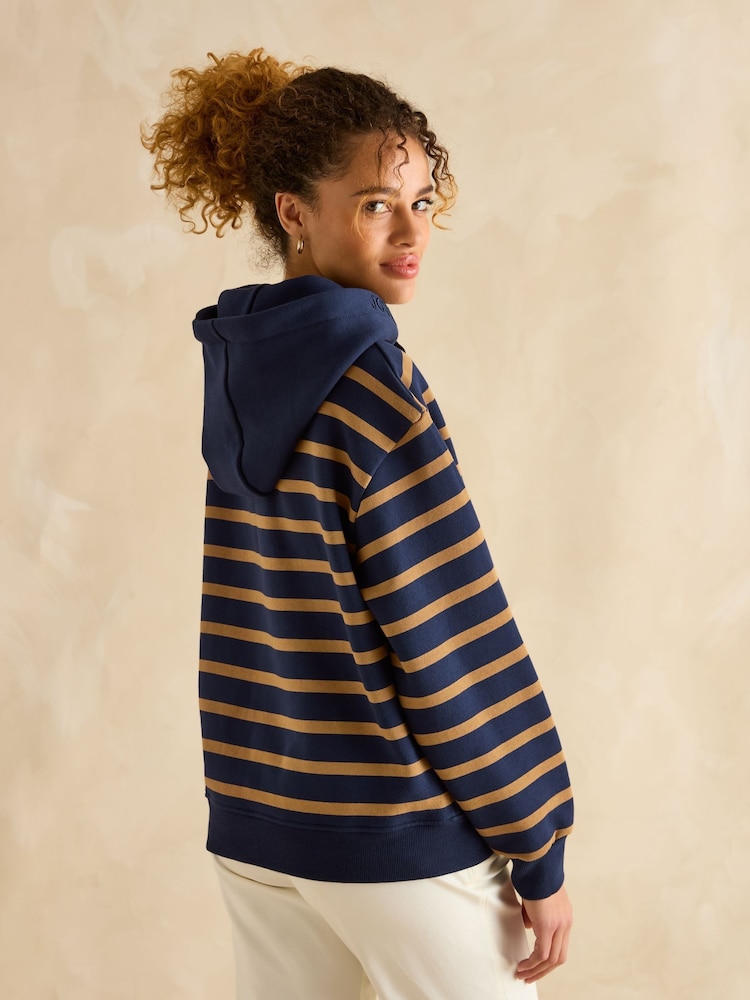 Joules Milbourne Navy Tan Stripe Hoodie - Image 2 of 6