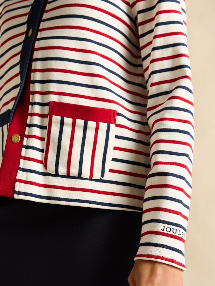 Joules Premium Ribbed Blue & Red Jersey Cardigan - Image 5 of 7