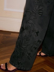 Noir - Brodé 100% Coton Ample Jeans - Image 4 of 4