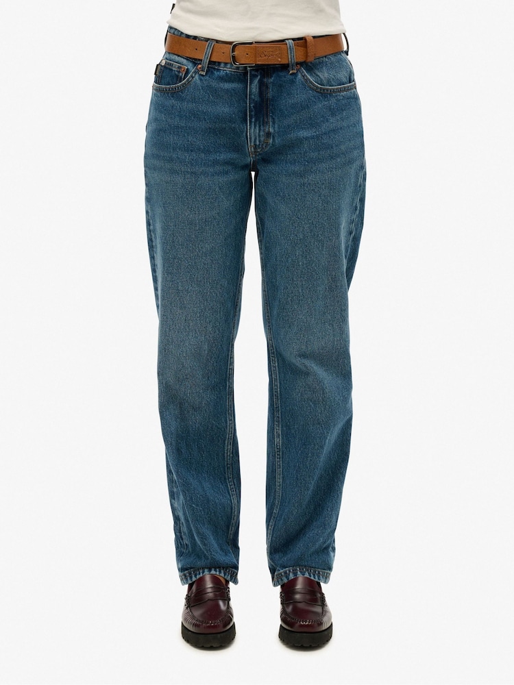 Superdry Fulton Vintage Blue Mid Rise Straight Leg 100% Cotton Jeans - Image 2 of 6