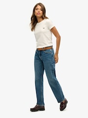 Superdry Fulton Vintage Blue Mid Rise Straight Leg 100% Cotton Jeans - Image 3 of 6