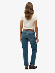 Superdry Fulton Vintage Blue Mid Rise Straight Leg 100% Cotton Jeans - Image 4 of 6